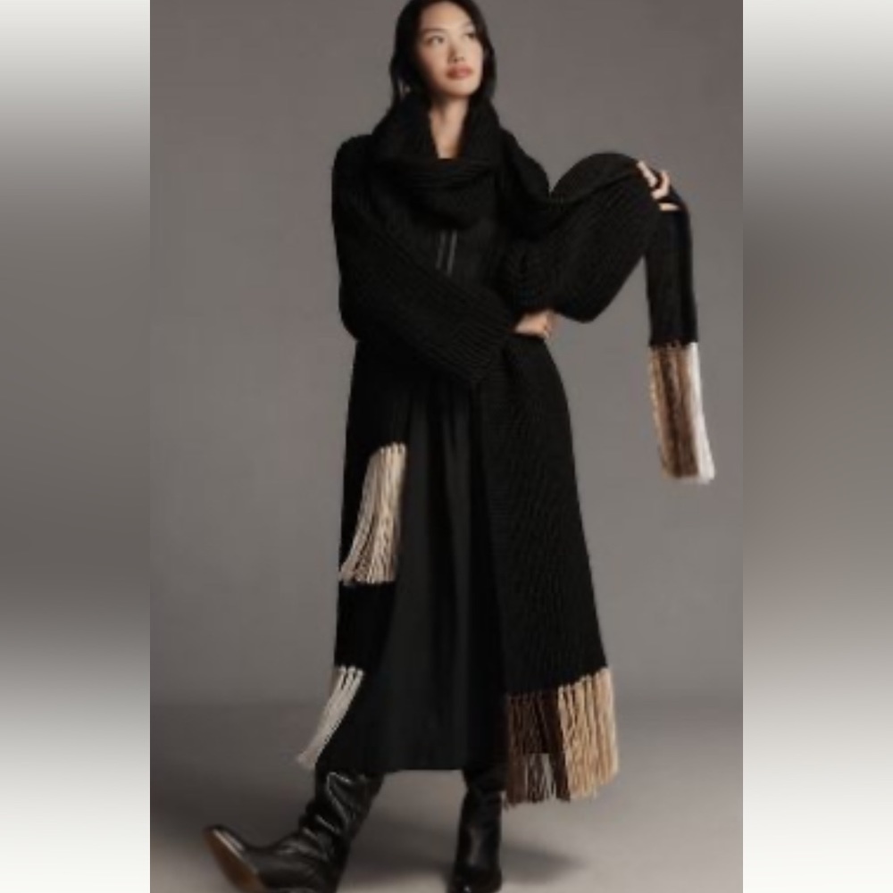Anthropologie NWT beautiful super long 130” fringed scarf; sold out/top rated